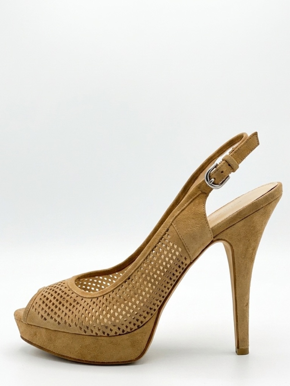 Enzo Angiolini Tan Suede Perforated Slingback Platform Heels - Size 11